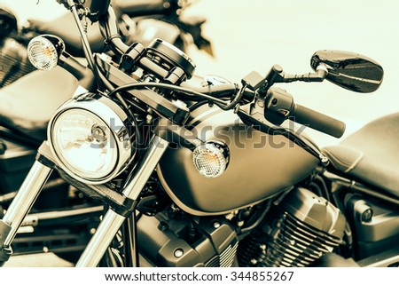 Selective focus point on vintage headlight lamp motorcycle - Vintage filter Processing