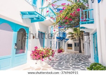 Beautiful Architecture building Exterior with santorini and greece style - Vintage light filter