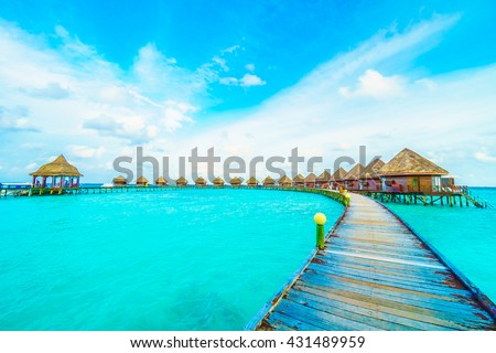 Beautiful tropical Maldives island with beach and sea for nature holiday vacation background concept -Boost up color Processing
