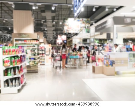 Abstract blur supermarket retail and shopping mall interior for background