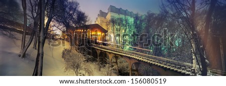 Kiev funicular - system with hem in the Upper Town in Kiev (Ukraine) The second cable car in the former Russian The top station of the Kiev funicular has access to the upper terrace of Vladimir\'s Hill