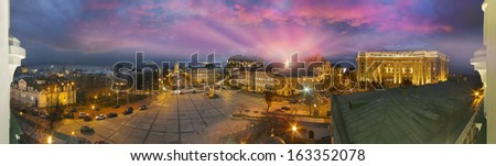 panorama of the evening from the balcony of the capital\'s famous bell tower of St. Sophia Cathedral, the Ministry of Foreign Affairs, View from the bell tower of St. Michael\'s Golden-Domed