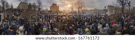 Kiev, Ukraine - December 15, 2014: Mass protest against the pro-Russian Ukrainians course President Yanukovych and Azarov the Cabinet of Ministers Nearly a million people gathered at grand peace rally