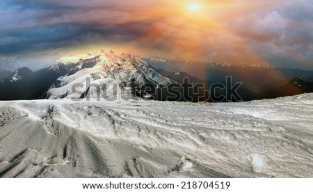 Outdoor activities winter air on the tops of mountain is a healthy way of life and passion for the brave people that requires experience and knowledge to survive in the cold and wind