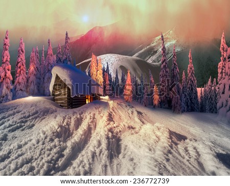 In the high mountains, among the wild forest huts located asylum shelters hunters and lumberjacks who after storms and snowfalls are transformed into magical beautiful pictures of art