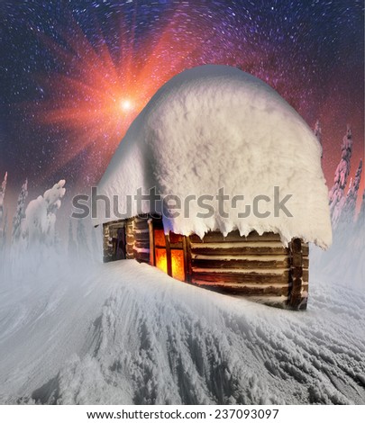 Magic mountain country, the home of Father Frost, Santa Claus, Joulupukki, legendary heroes  winter holidays. A cozy little house in the wild mountains and forests store a lot of magical fairy secrets