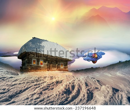 Magic mountain country the home of Santa Claus Joulupukki, and other legendary heroes of the winter holidays. A cozy little house in the wild mountains and forests store a lot of magical fairy secrets