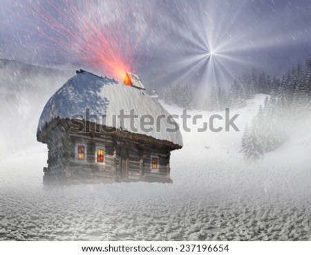 Magic mountain country the home of Santa Claus Joulupukki, and other legendary heroes of the winter holidays. A cozy little house in the wild mountains and forests store a lot of magical fairy secrets