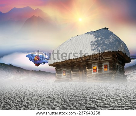 Magic mountain country, the home of Santa Claus, Joulupukki, and other legendary heroes of the winter holidays. A cozy little house in the wild mountains  forests store a lot of magical fairy secrets
