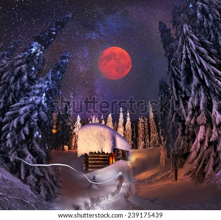 Traveling through the winter mountains Gorgan, bold and romantic people can find shelter in the hunting huts, Glued to the panorama at a slow. The Milky Way as smoke rises over the frozen nature...