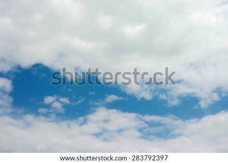 Sky daylight. Cloudscape. Blue sky and white clouds. Cumulus clouds. Design element.