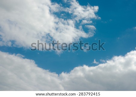Sky daylight. Cloudscape. Blue sky and white clouds. Cumulus clouds. Design element.
