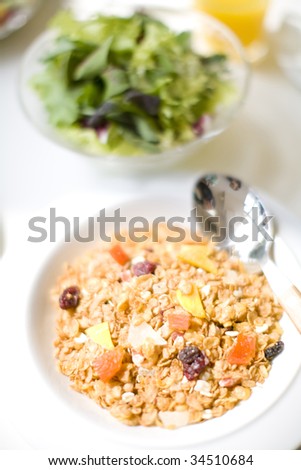 Healthy breakfast with fruit cereals