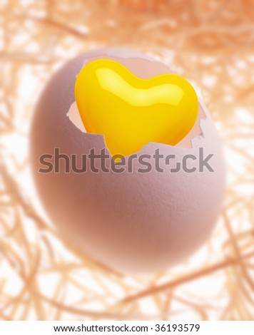 A yellow heart breaking an eggshell and coming from it