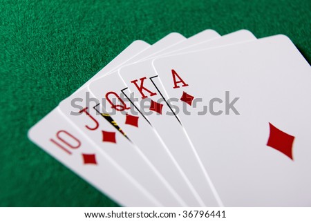 STILL IMAGE-five cards with royal straight flash of poker