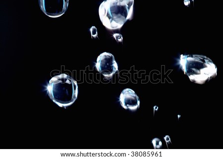 The water drops running from the top beams and black background.