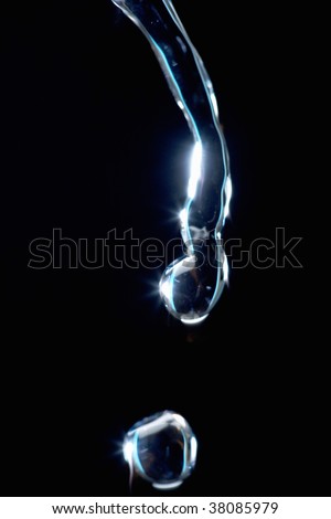 The water drops running from the top beams and black background.