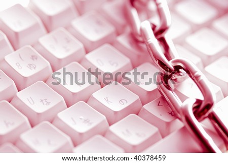 The image which winds a chain around a keyboard, and is security.