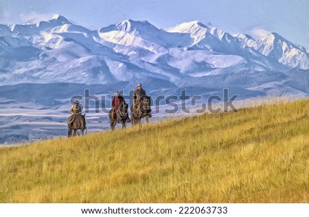Cowboys riding the range in Montana