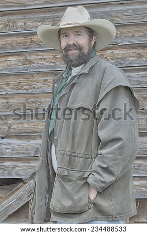 Portrait of American Cowboy in oil