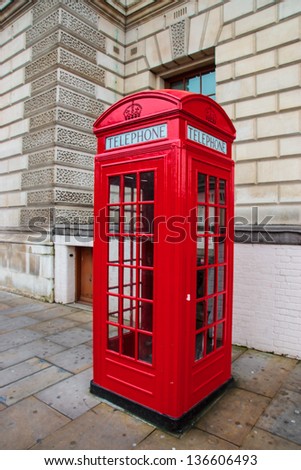 Traditional red London phone booth, London, UK