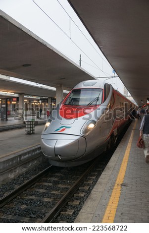 ROME, ITALY - SEPTEMBER 09: High speed train Freccia Rossa connecting main Italy cities, September 09, 2014 in Rome, Italy.