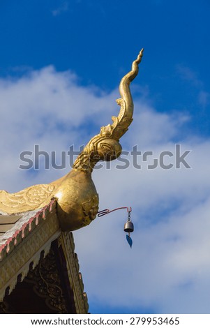Roof style of thai temple with gable apex on the top of chapel.