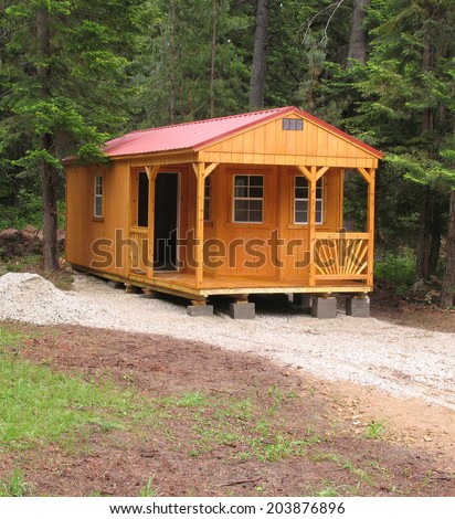 Cabin  nestled in woods