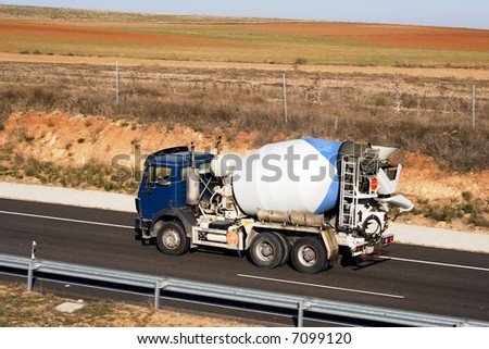 Cement mixer on highway