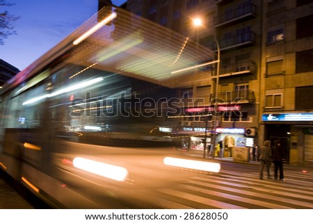 Travel bus. Bus in action at night