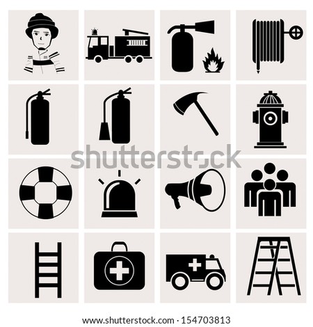 Firefighter icons on white background
