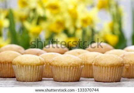 Easter cakes, yellow daffodils in the background