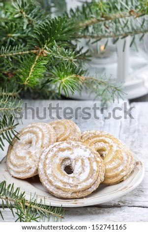 Round cookies on christmas eve table