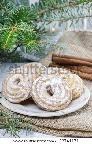 Round cookies on christmas eve table