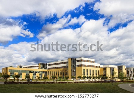 The Jagiellonian University. University of Krakow, Krakow Academy, main school of Krakow. Modern campus buildings.