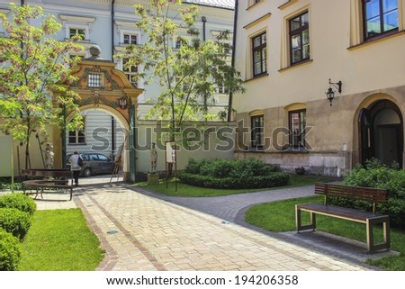 KRAKOW,POLAND - MAY 21,2014: The Jagiellonian University. The oldest university in Poland, the second oldest university in Central Europe. Professor\'s garden.