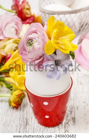 How to make spring bouquet of flowers in goose egg shell - step by step, tutorial