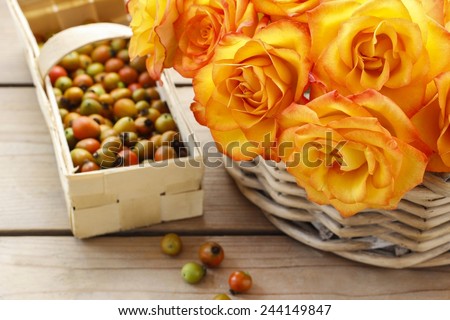 Basket of orange roses