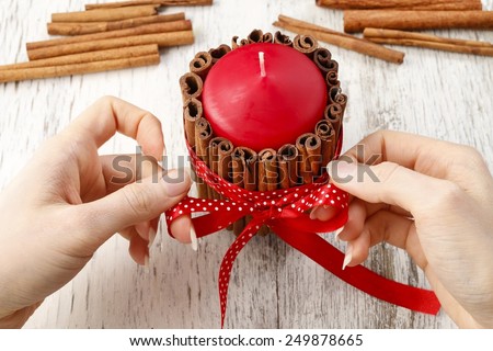 How to make candle decorated with cinnamon sticks - step by step, tutorial