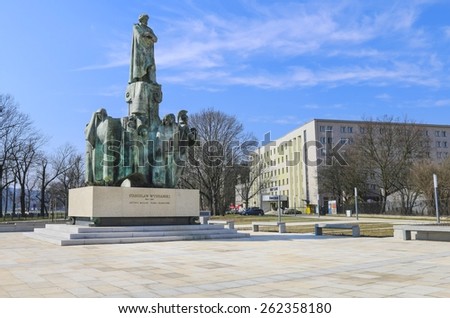 KRAKOW,POLAND - MARCH 21, 2015: Monument to Stanislaw Wyspianski, famous polish artist, Krakow, Poland.