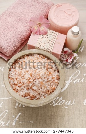 Bowl of pink sea salt