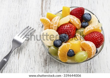 Fruit salad in glass bowl