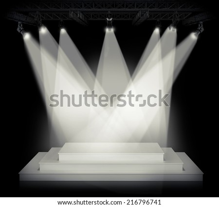 Illuminated empty stage podium for award ceremony