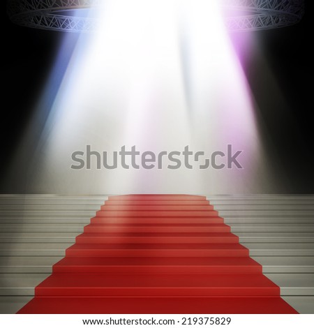 Stairs with red carpet and with lights