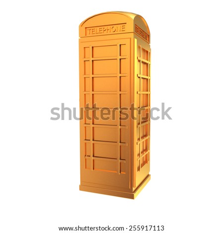 Golden telephone box isolated on a white background. High resolution.