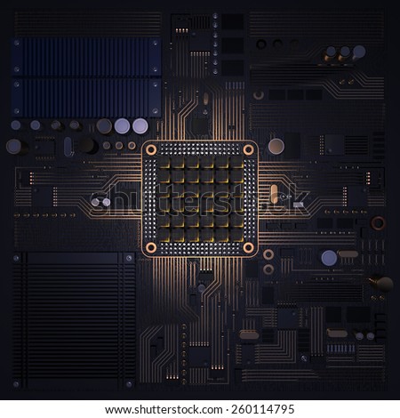 Electronic circuit chip on PC board. High resolution.