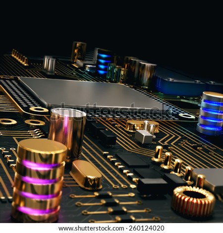 Electronic circuit chip on PC board.  High resolution.