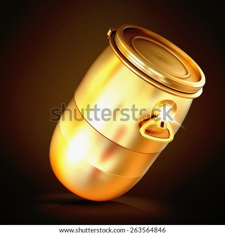 Golden plastic barrel on a black background. High resolution.