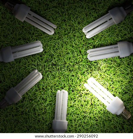 Energy-saving lamp in green grass