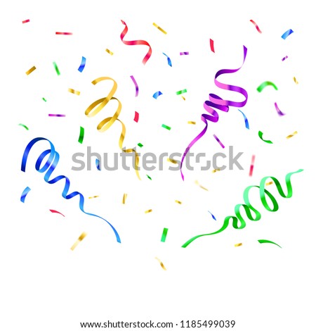 Colors paper confetti. Birthday surprise party decor, carnival flying streamer and christmas festive falling explosion streamers papers ribbon splash vector isolated decoration